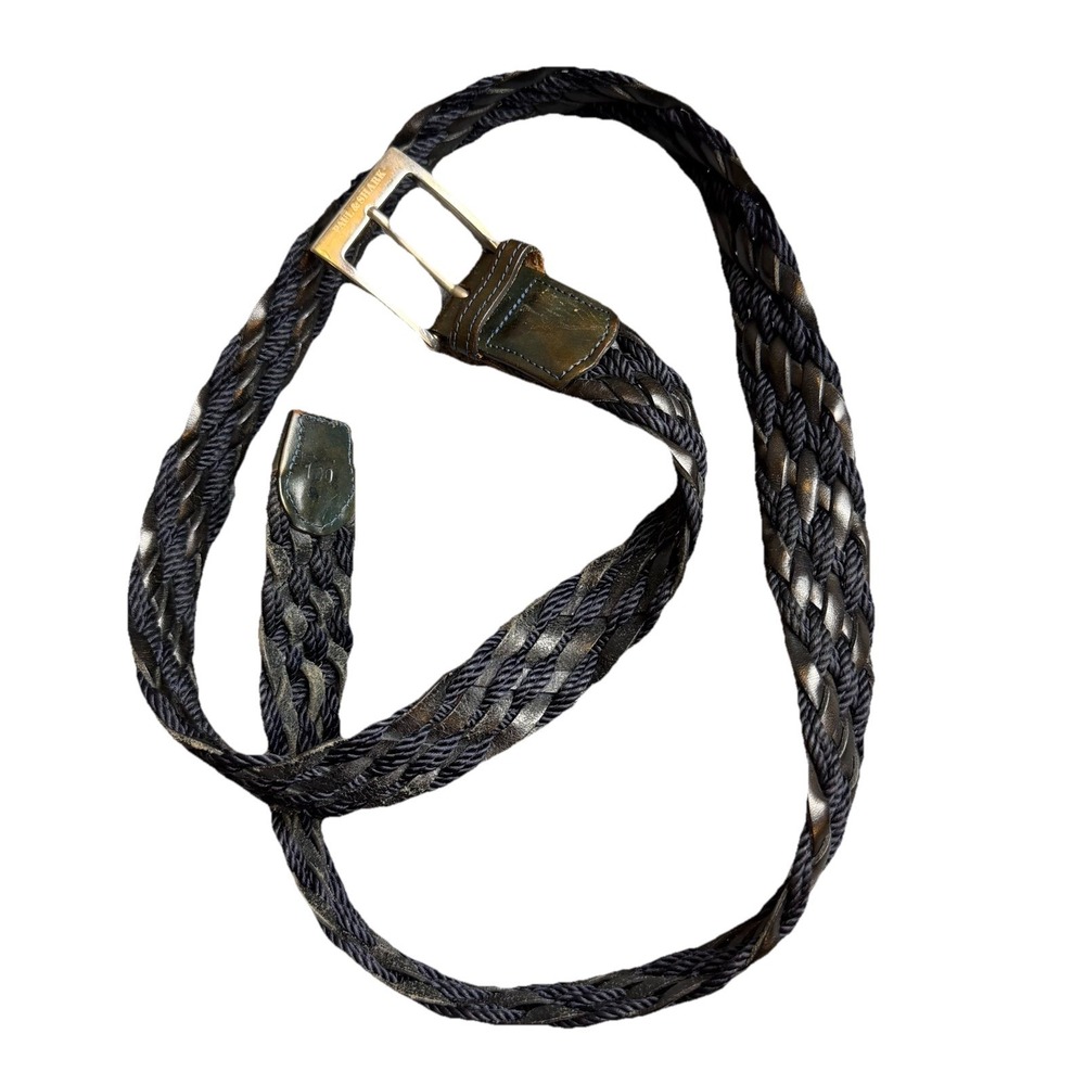 Paul‎ & Shark Italy Leather Belt Black Blue Accent Woven Size 36